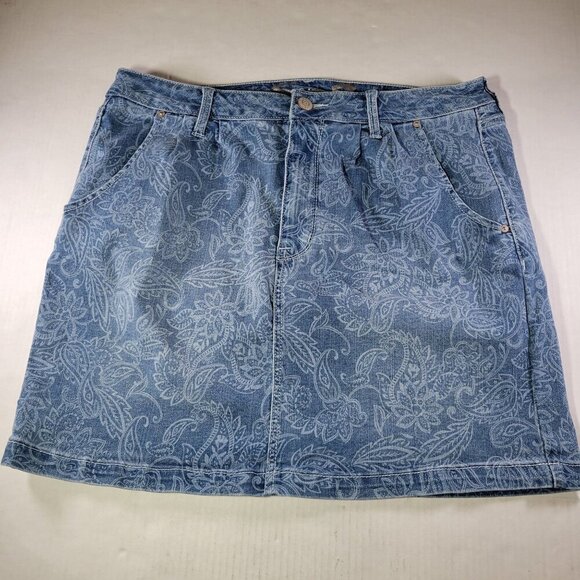Seven7 Womens Delancey Blue Floral Cotton Blend Paisley Denim Skirt Size 14 - Picture 1 of 8